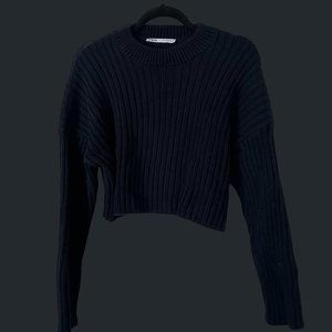 Zara Mock Neck Crop Knit Sweater Dark Navy Sz M